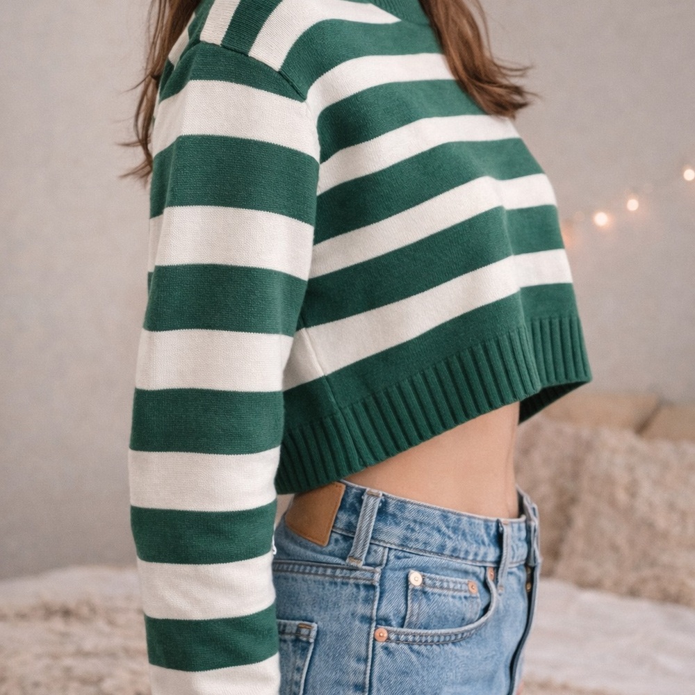 Green Tops Bundle – Cropped Sweater + Wrap Halter (2 Pieces)